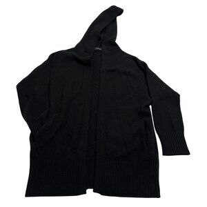 360 Cashmere Open Front Hooded Cardigan in Black